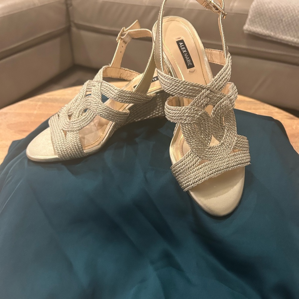 Alex Marie Braided Strappy Heeled Sandals in Metallic Gold
